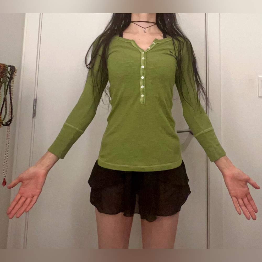 Ambercrombie finch jersey shirt 3/4 sleeve thermal green size medium